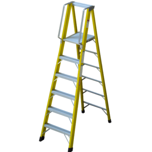 Escalera con plataforma de fibra 6 peldaños.